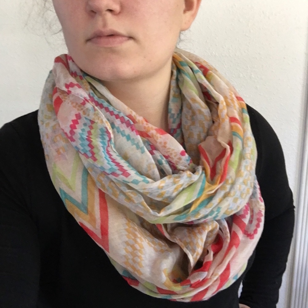 Zig Zag Aztec Chevron Rainbow Print Infinity Scarf